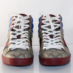 Gucci Ace GG High Top Blue Beige Mens Sneakers Italian Size 9.5 US Size 10.5